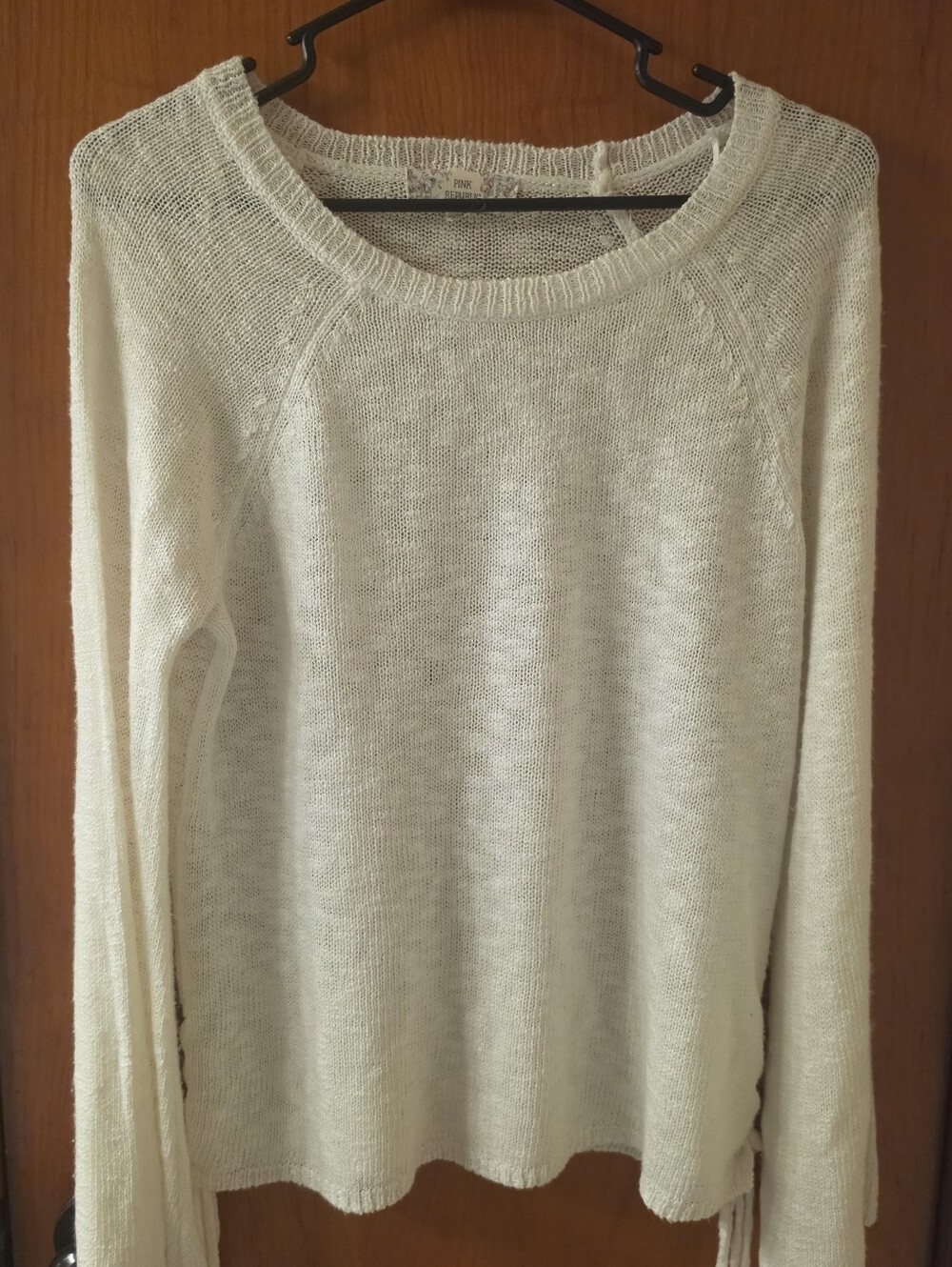 Pink Republic Women's White Lightweight Knit Sweater with bell sleeves